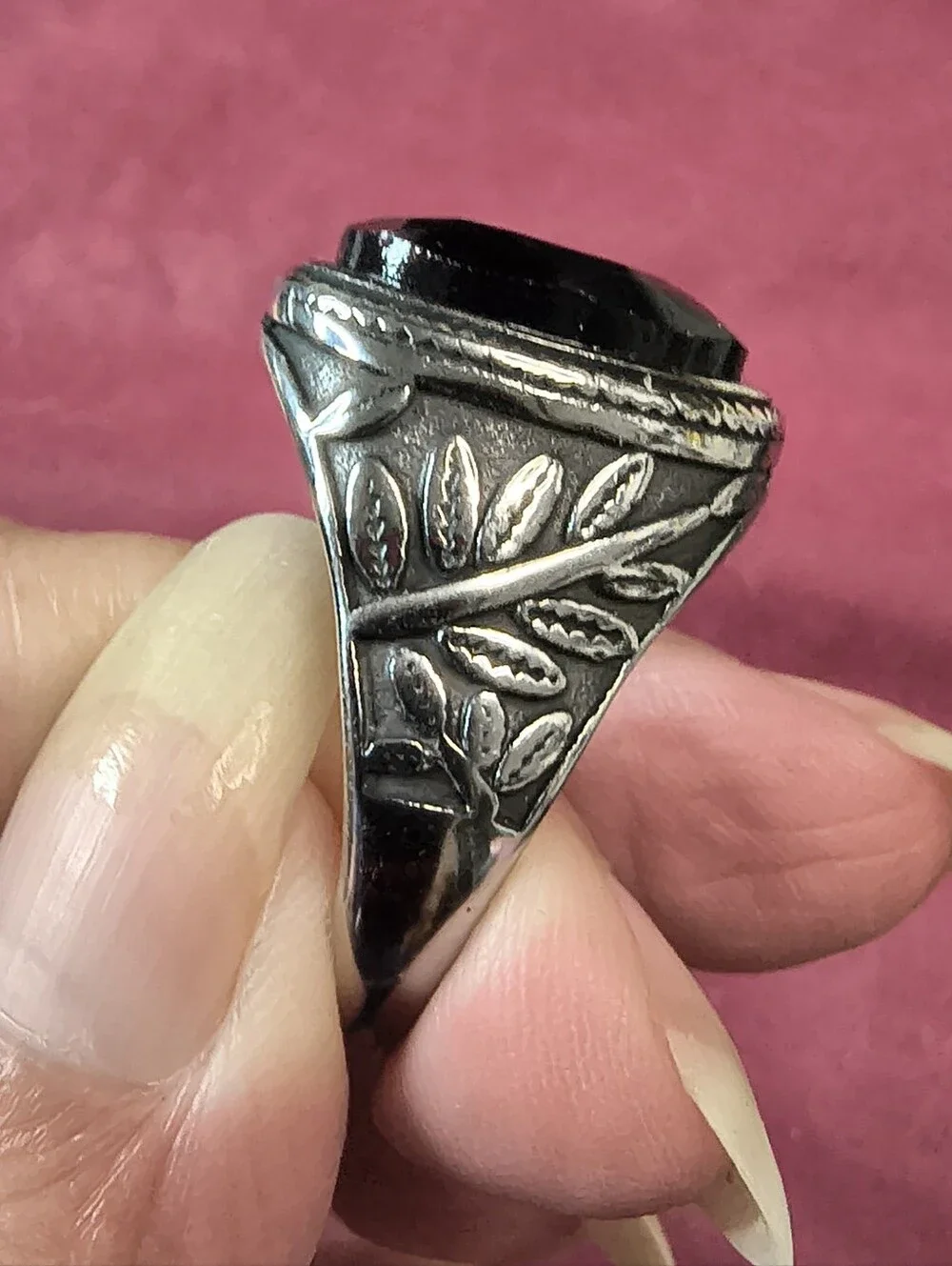 Men's Black Stone Stainless Steel Ring Rhodium Plated Gothic Statement Ring - Picture 11 of 11